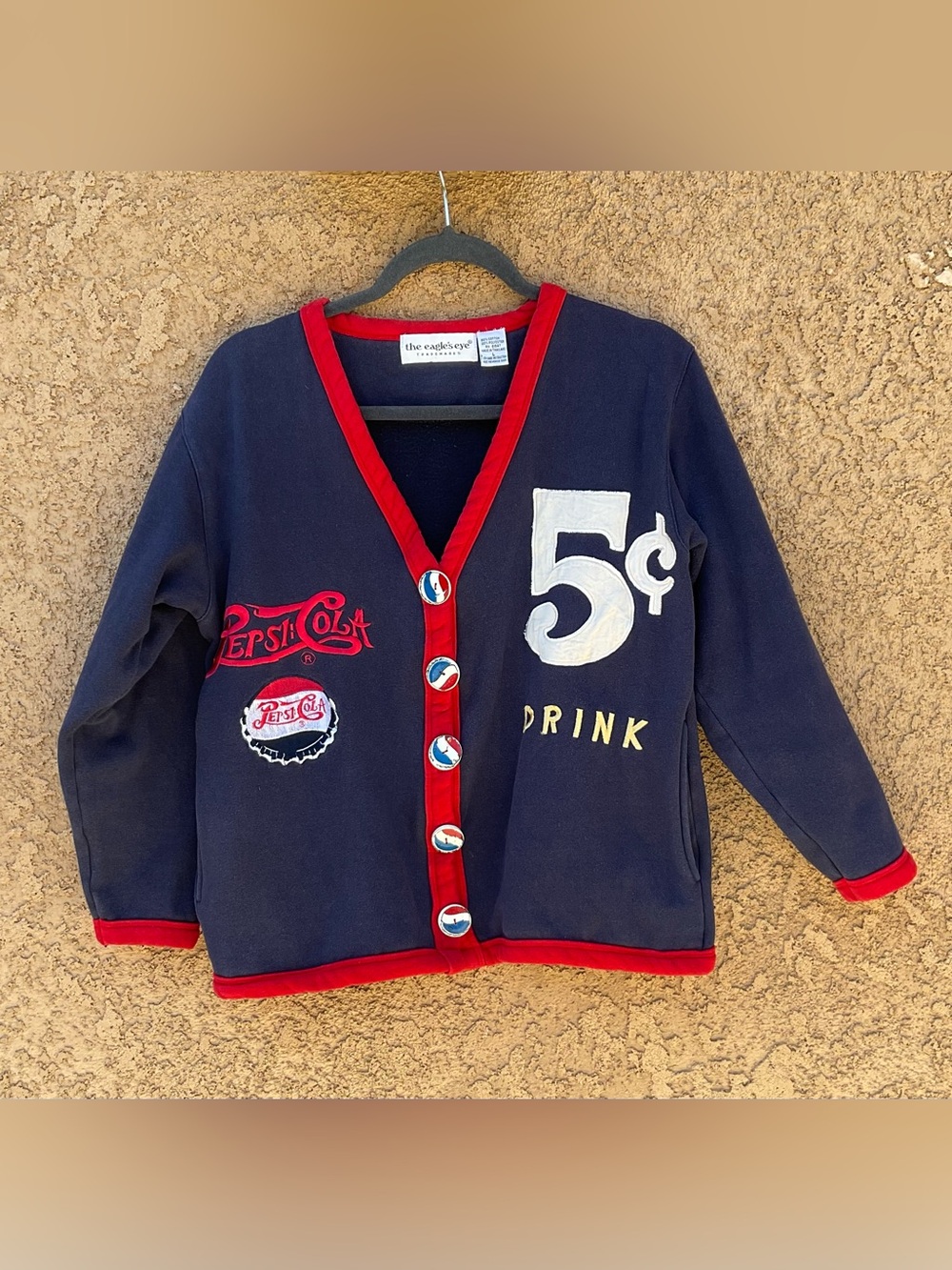 Vintage 80s Pepsi Cola Sweater Cardigan Large The Eagle’s Eye Retro Varsity